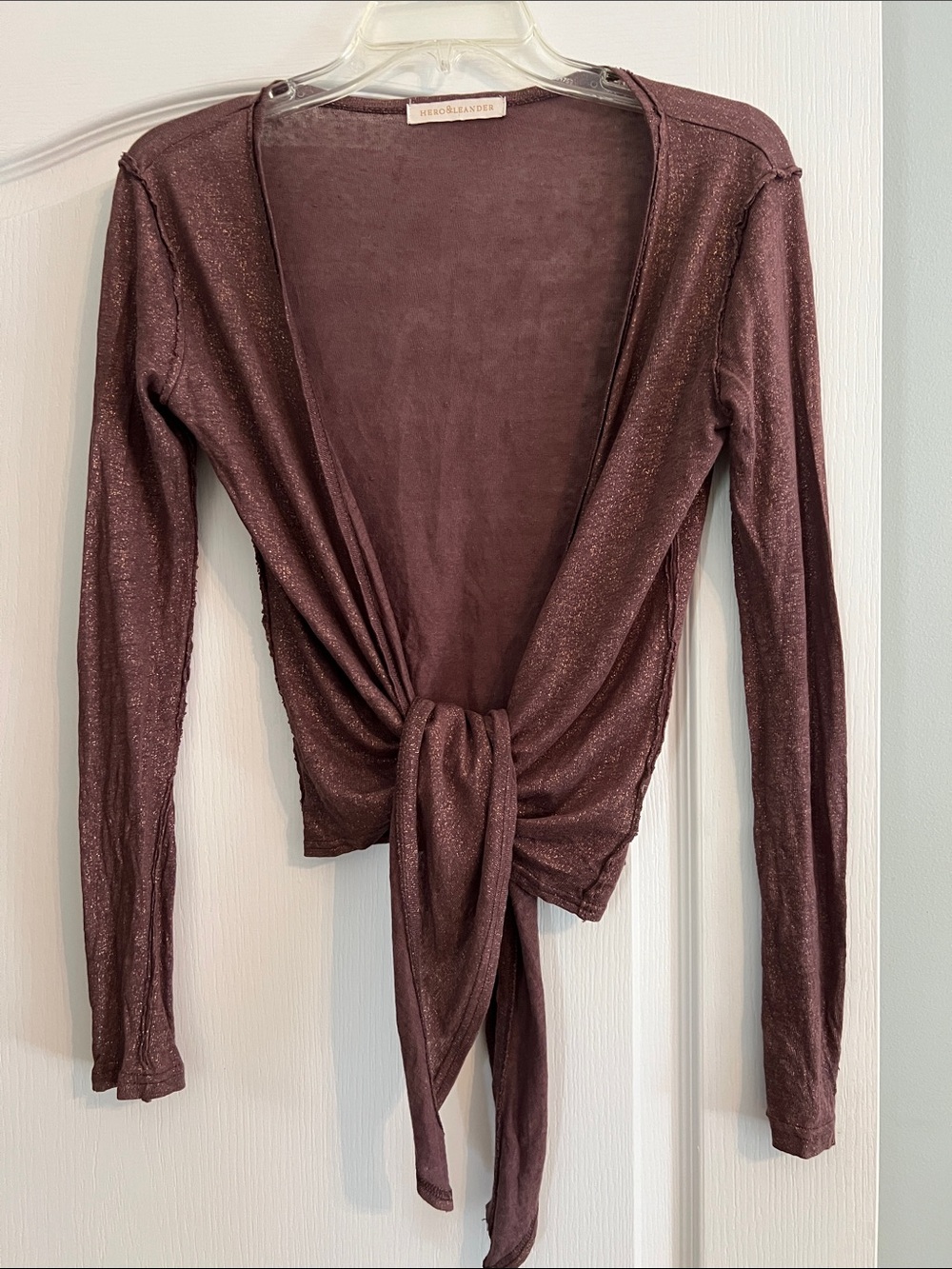 Hero and Oleander bronze Sparkle Tie-Front Long Sleeve cardigan size Small